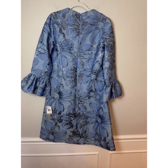 Rickie Freeman for Teri Jon Bell-Sleeve Metallic Floral Jacquard Dress Sz 6 NWT - Picture 14 of 16